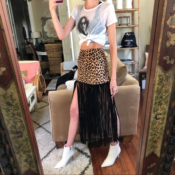 NWT the perfext leather leopard fringe skirt - Picture 3 of 6